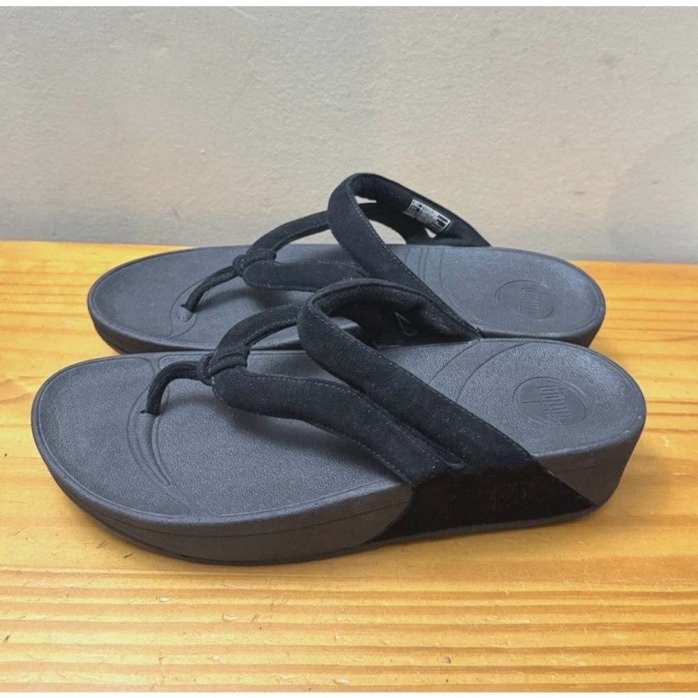 FitFlop Whirl Black Suede Thong Flip-Flop Sandals Womans sz 8